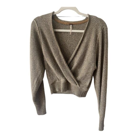 Free People Going For Gold Sweater Slouchy Faux Wrap Metallic Size Small - Picture 3 of 12